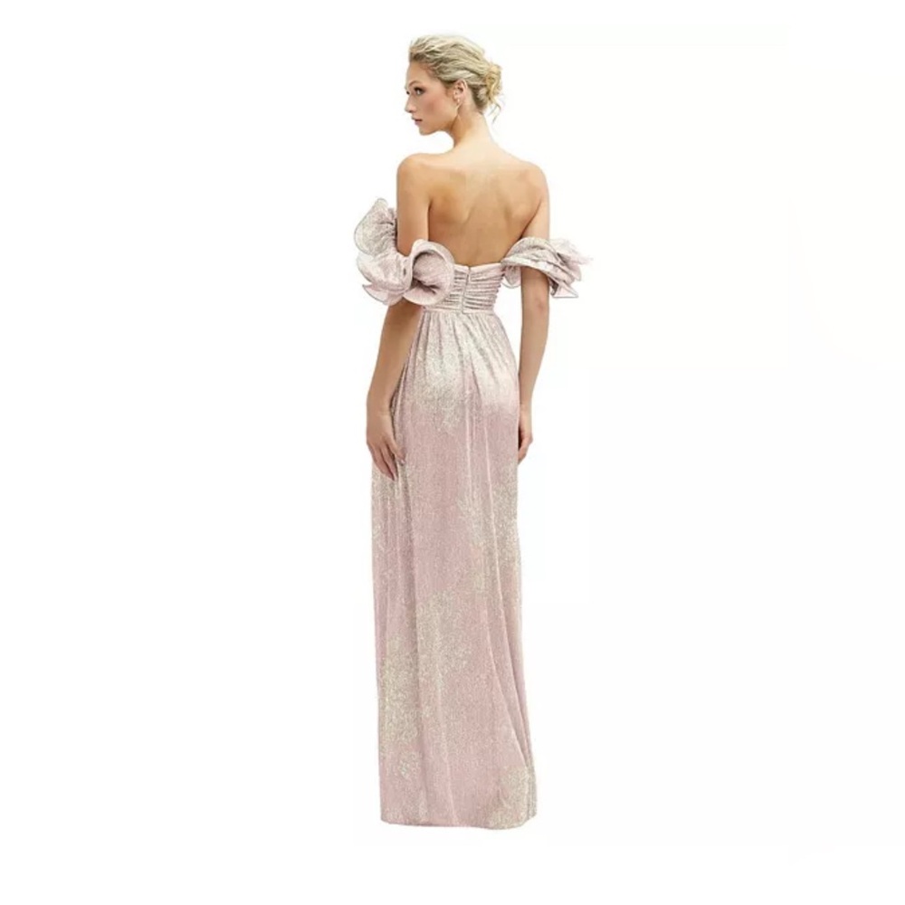 New After Six Women's Dramatic Ruffle Edge Convertible Strap Metallic Pleated L - Picture 2 of 6